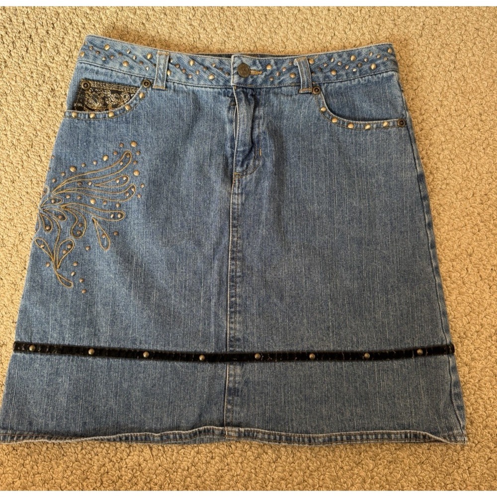 Mary Kate Ashley Girls 14‎ Denim Skirt Studded Embroidered Y2K Jean Skirt